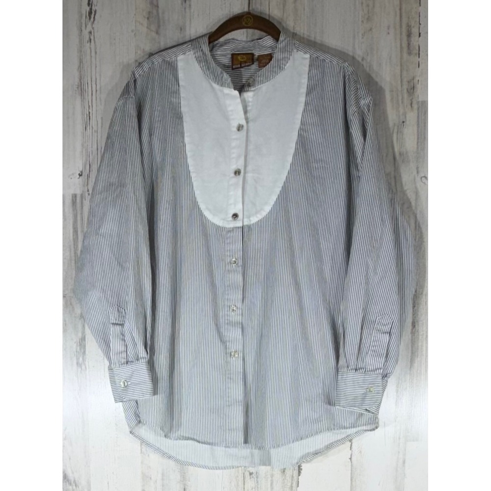 High Sierra Button Down Shirt Large Gray Pinstripe Bib Grandad Collar Vintage